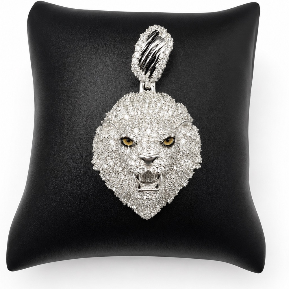 925 Sterling Silver 2.90CT MOISSANITE 3D Lion Men’s Pendant